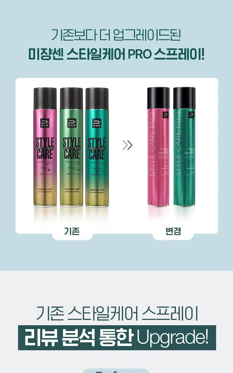 [오래가는 지속력] 미쟝센 스타일케어 프로 헤어 스프레이 300ML(내추럴홀드/스트롱홀드) 상세페이지 3